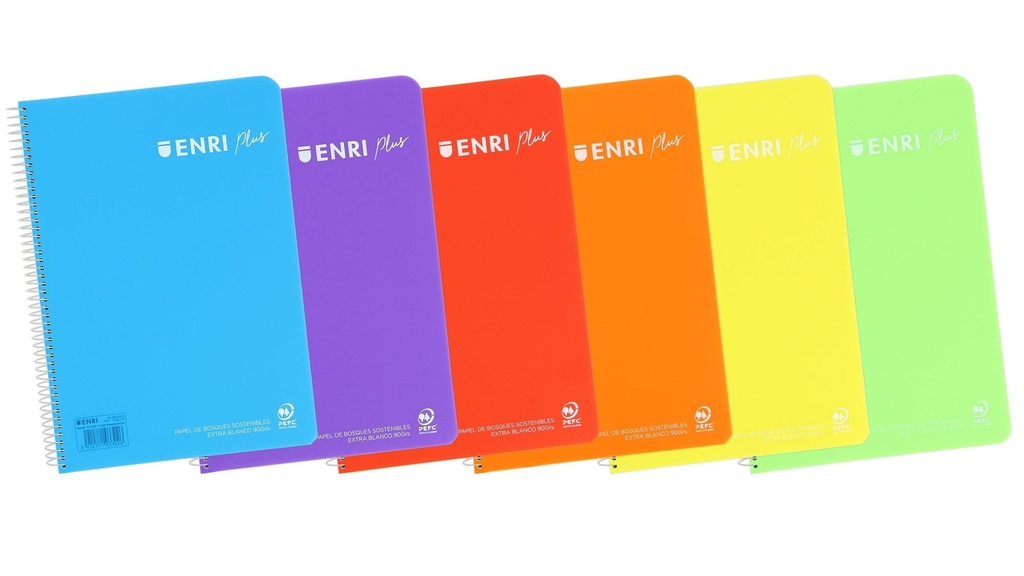 [400133617] Enri Plus Cuaderno Espiral Formato Cuarto Pautado 3.5 con Margen - 80 Hojas 90gr - Cubierta de Plastico - Color aleatorio